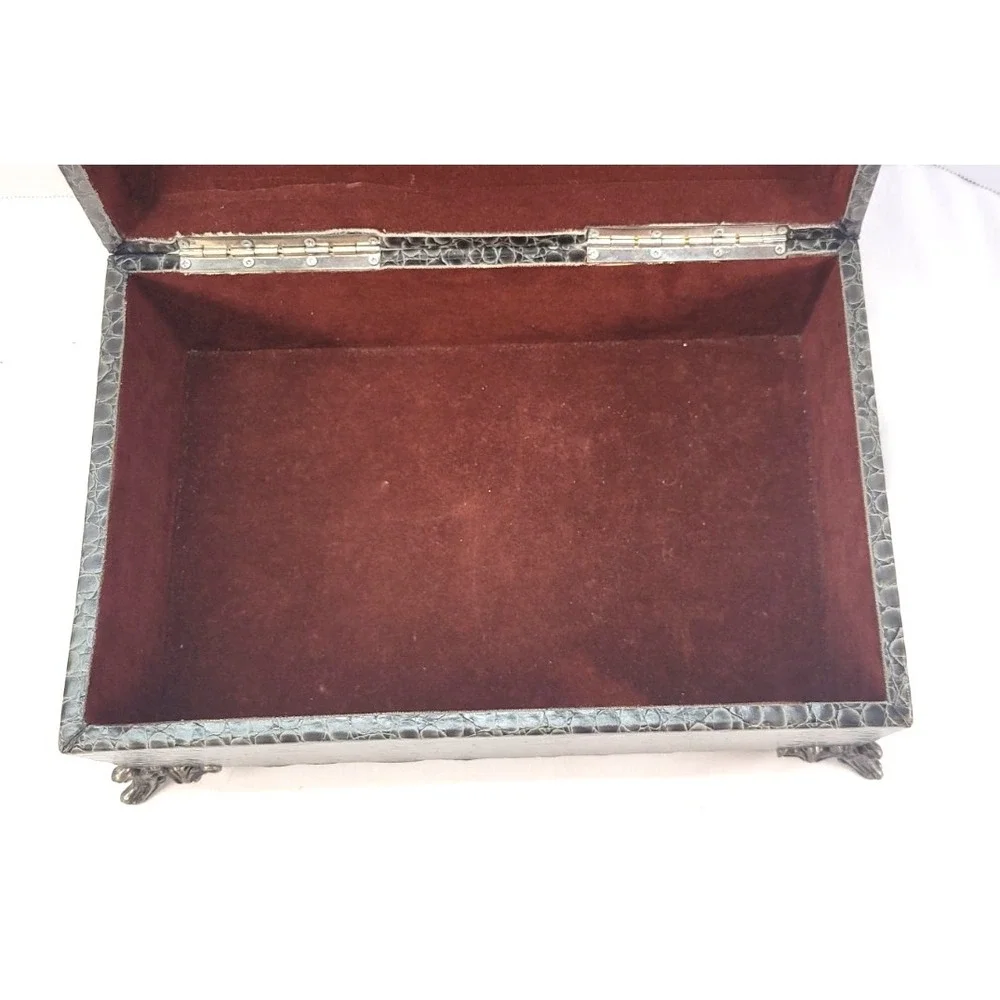 Jewery Chest Vintage Faux Croc Reptile Embossed Red Flocked inside.